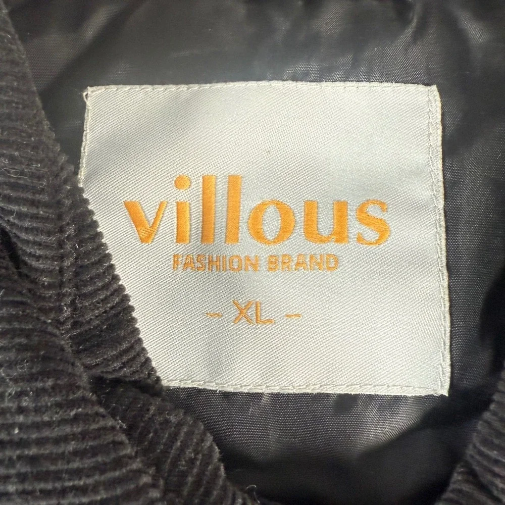 Villous‎ Quilted Barn Jacket Mens XL Black Corduroy Collar Utility Country Coat